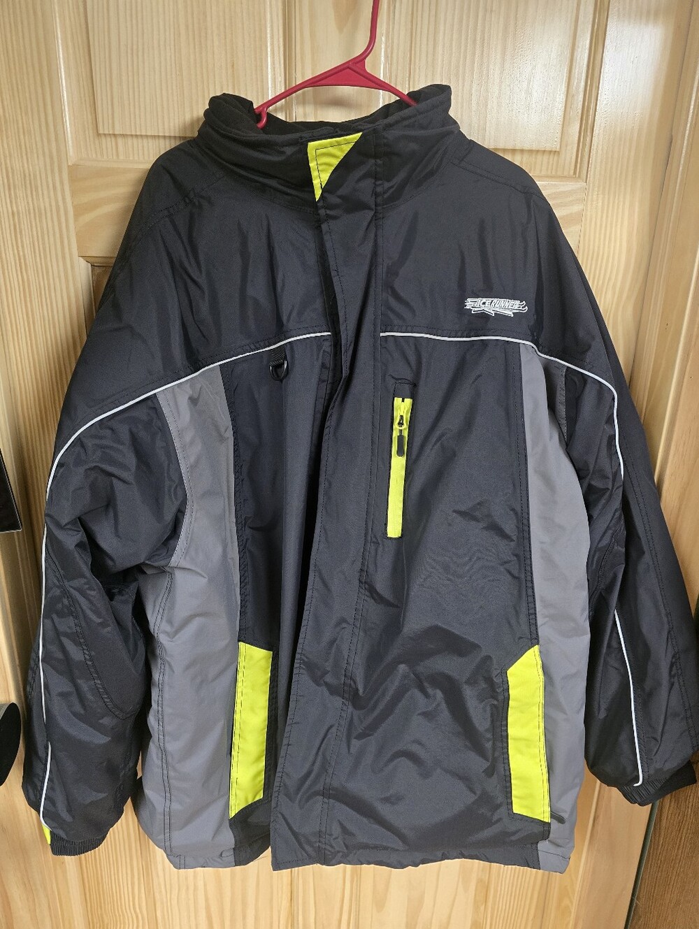 Mens Black & Gray Winter Jacket with Yellow Accents